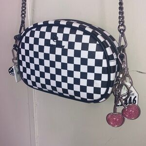 Iris & Rainbow Checkered Black and White Crossbody Bag